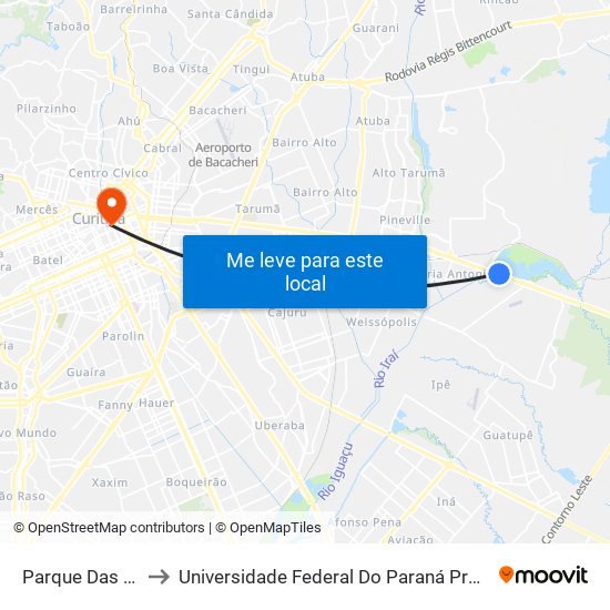 Parque Das Águas to Universidade Federal Do Paraná Prédio Histórico map