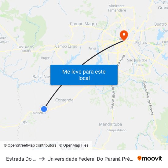 Estrada Do Feixo to Universidade Federal Do Paraná Prédio Histórico map