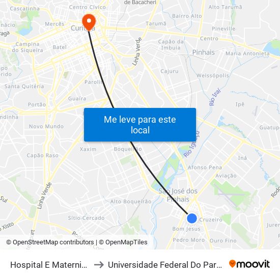 Hospital E Maternidade São José to Universidade Federal Do Paraná Prédio Histórico map