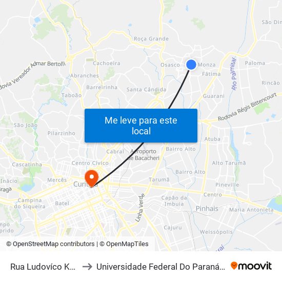 Rua Ludovíco Kachel, 632 to Universidade Federal Do Paraná Prédio Histórico map