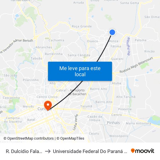 R. Dulcídio Falavinha, 25 to Universidade Federal Do Paraná Prédio Histórico map