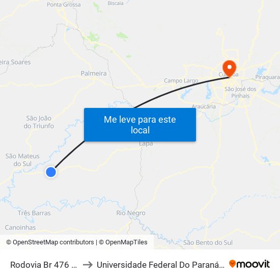 Rodovia Br 476 (Do Xisto) to Universidade Federal Do Paraná Prédio Histórico map