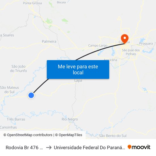 Rodovia Br 476 (Do Xisto) to Universidade Federal Do Paraná Prédio Histórico map