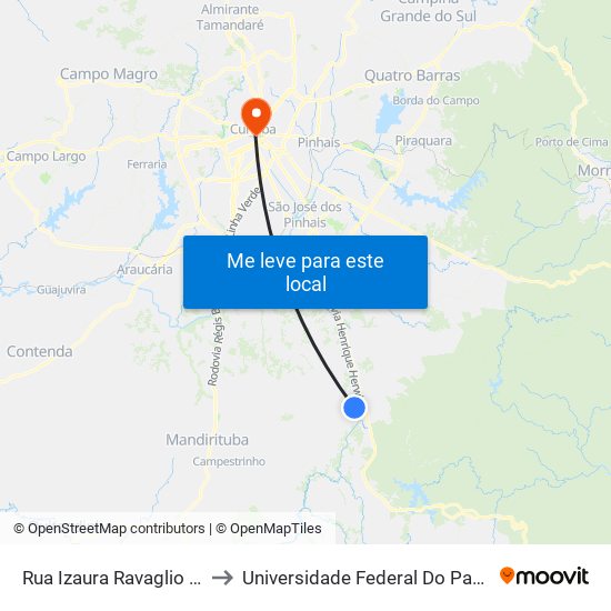 Rua Izaura Ravaglio Da Rocha, 6800 to Universidade Federal Do Paraná Prédio Histórico map