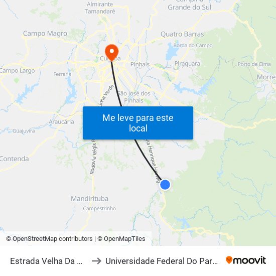 Estrada Velha Da Guaricana, 315 to Universidade Federal Do Paraná Prédio Histórico map