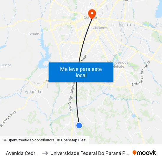 Avenida Cedro, 1647 to Universidade Federal Do Paraná Prédio Histórico map