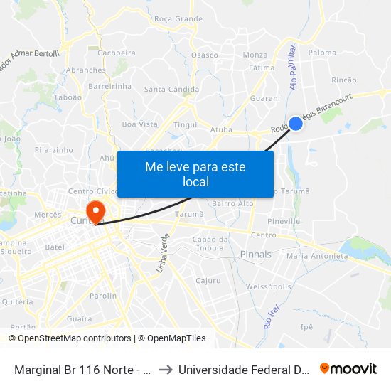 Marginal Br 116 Norte - Vila Zumbi/Vila Liberdade to Universidade Federal Do Paraná Prédio Histórico map