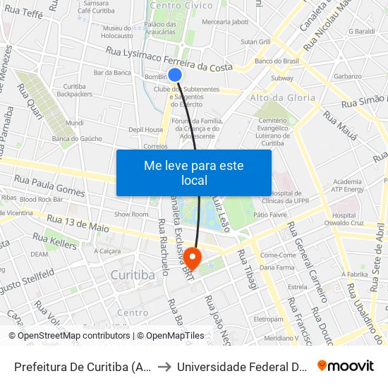 Prefeitura De Curitiba (Av. Cândido De Abreu, 707) to Universidade Federal Do Paraná Prédio Histórico map