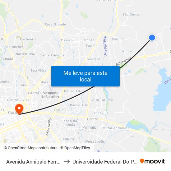 Avenida Annibale Ferrarini, 2355 - Ceccon to Universidade Federal Do Paraná Prédio Histórico map