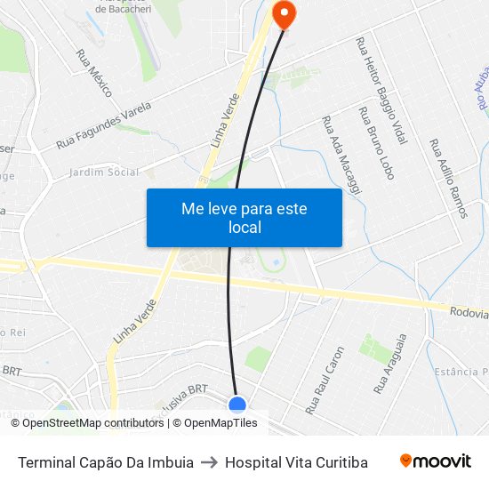 Terminal Capão Da Imbuia to Hospital Vita Curitiba map