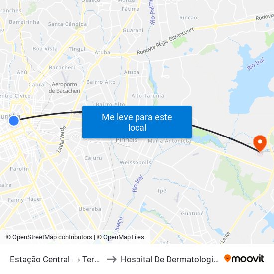 Estação Central → Terminal Santa Cândida to Hospital De Dermatologia Sanitária Do Paraná map