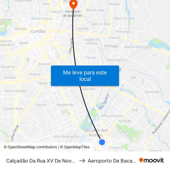 Calçadão Da Rua XV De Novembro to Aeroporto De Bacacheri map