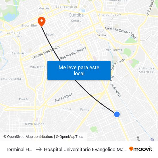 Terminal Hauer to Hospital Universitário Evangélico Mackenzie map