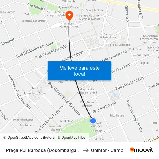 Praça Rui Barbosa (Desembargador Westphalen) to Uninter - Campus Divina map