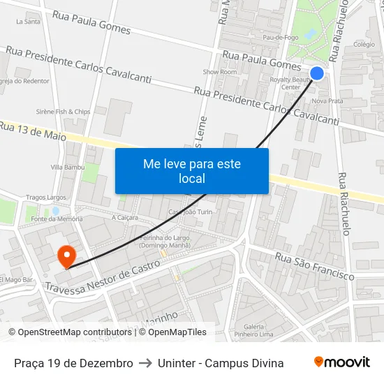 Praça 19 de Dezembro to Uninter - Campus Divina map