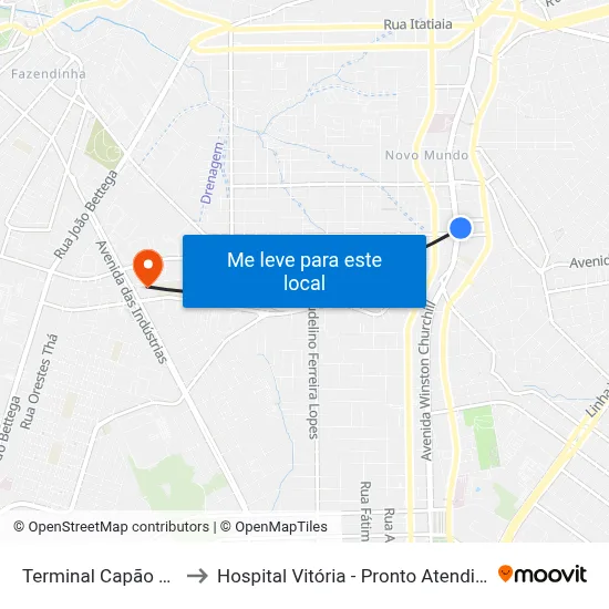 Terminal Capão Raso to Hospital Vitória - Pronto Atendimento map