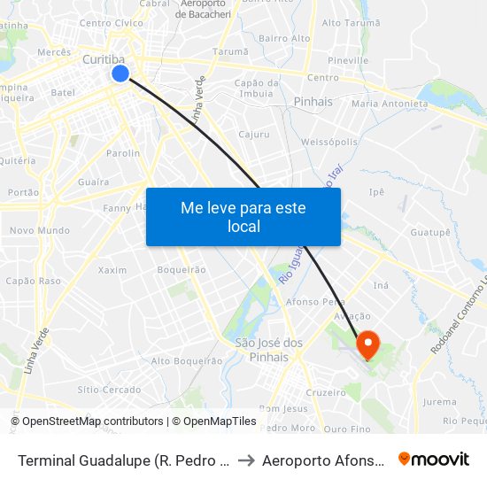 Terminal Guadalupe (R. Pedro Ivo, 955) to Aeroporto Afonso Pena map