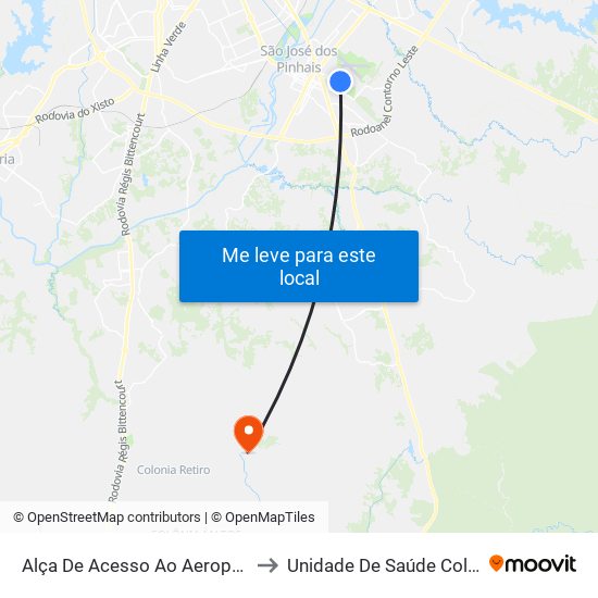 Alça De Acesso Ao Aeroporto Afonso Pena to Unidade De Saúde Colônia Marcelino map