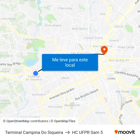 Terminal Campina Do Siqueira to HC UFPR Sam 5 map