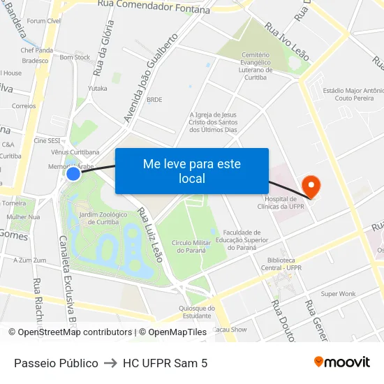 Passeio Público to HC UFPR Sam 5 map