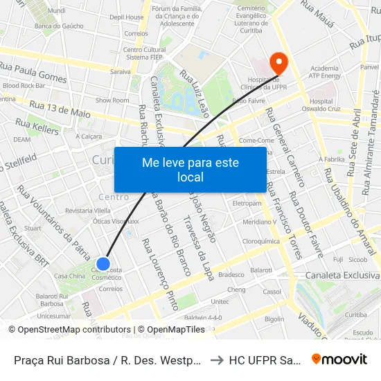 Praça Rui Barbosa (Desembargador Westphalen) to HC UFPR Sam 5 map