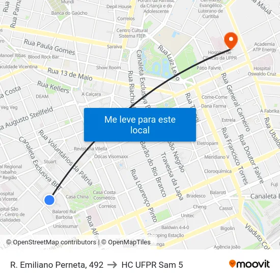 R. Emiliano Perneta, 492 to HC UFPR Sam 5 map