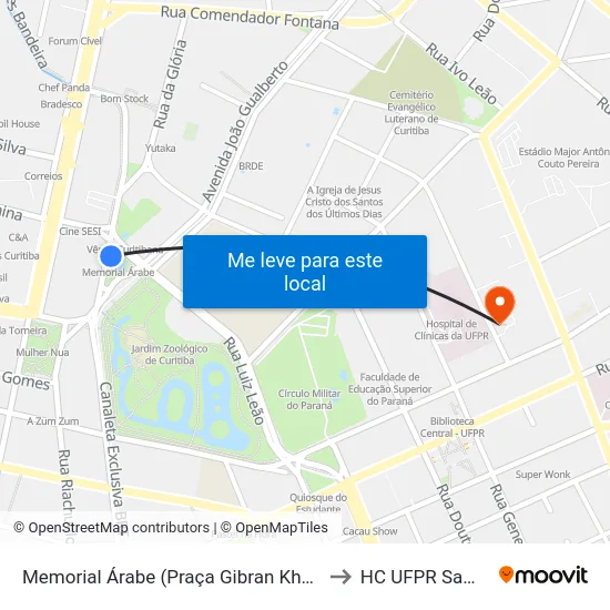 Memorial Árabe (Praça Gibran Khalil) to HC UFPR Sam 5 map