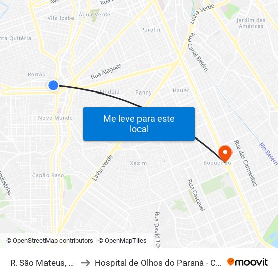 R. São Mateus, 200 to Hospital de Olhos do Paraná - Carmo map