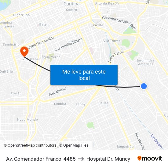 Av. Comendador Franco, 4485 to Hospital Dr. Muricy map