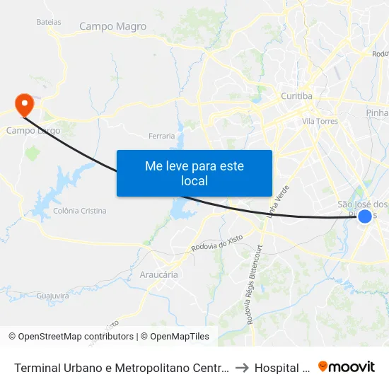 Terminal Urbano e Metropolitano Central de São José dos Pinhais to Hospital do Rocio map