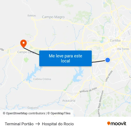 Terminal Portão to Hospital do Rocio map