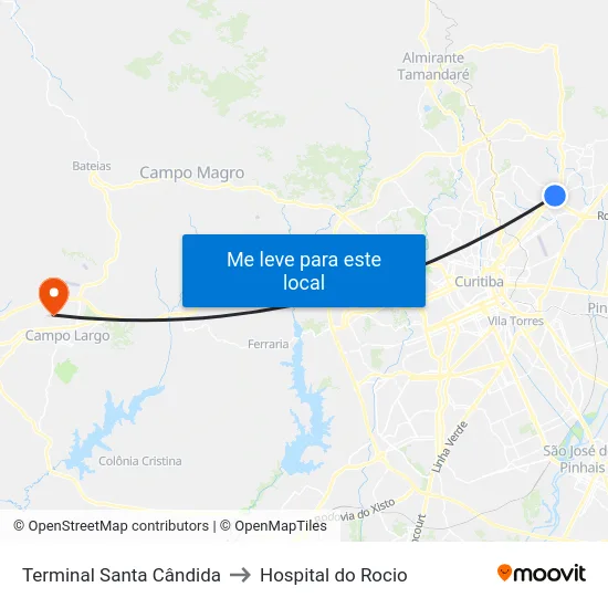Terminal Santa Cândida to Hospital do Rocio map