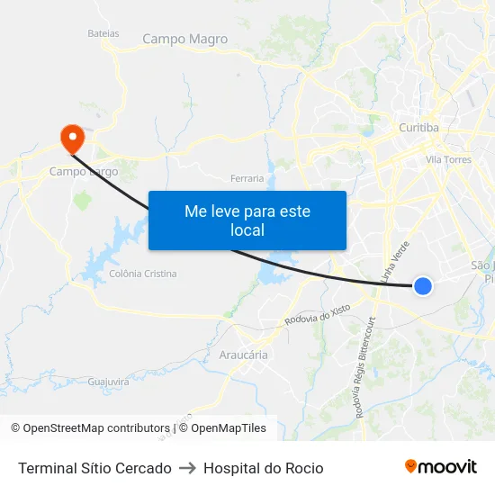 Terminal Sítio Cercado to Hospital do Rocio map