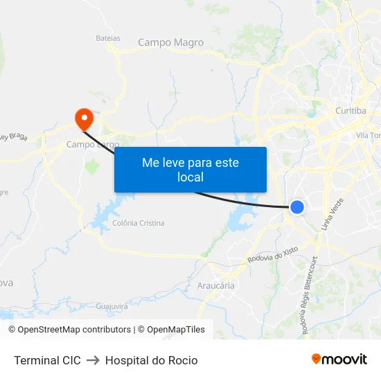 Terminal CIC to Hospital do Rocio map