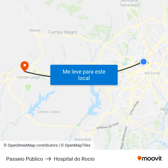 Passeio Público to Hospital do Rocio map