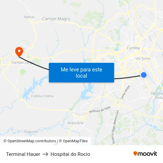 Terminal Hauer to Hospital do Rocio map