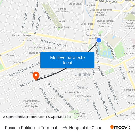 Passeio Público → Terminal Capão Raso to Hospital de Olhos do Paraná map