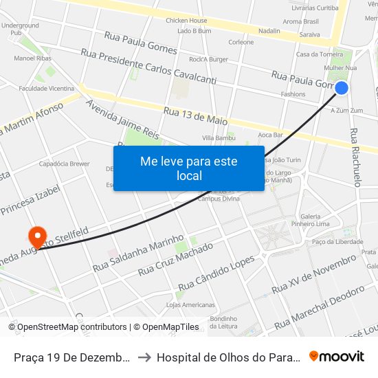 Praça 19 De Dezembro to Hospital de Olhos do Paraná map
