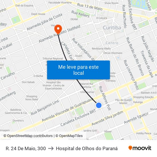 R. 24 De Maio, 300 to Hospital de Olhos do Paraná map