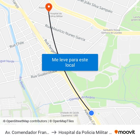 Av. Comendador Franco, 1689 to Hospital da Policia Militar do	Paraná map