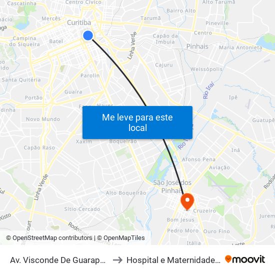 Av. Visconde De Guarapuava, 2324 to Hospital e Maternidade São José map