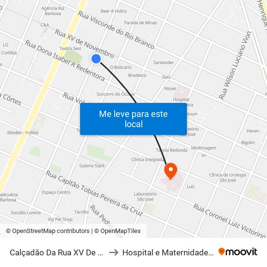 Calçadão Da Rua XV De Novembro to Hospital e Maternidade São José map
