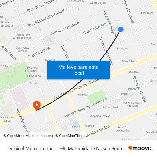 Terminal Metropolitano Guadalupe to Maternidade Nossa Senhora de Fátima map