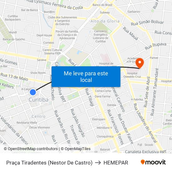 Praça Tiradentes (Nestor De Castro) to HEMEPAR map