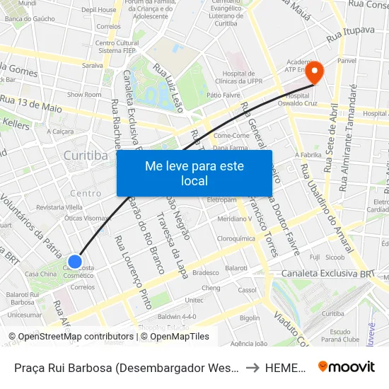 Praça Rui Barbosa (Desembargador Westphalen) to HEMEPAR map