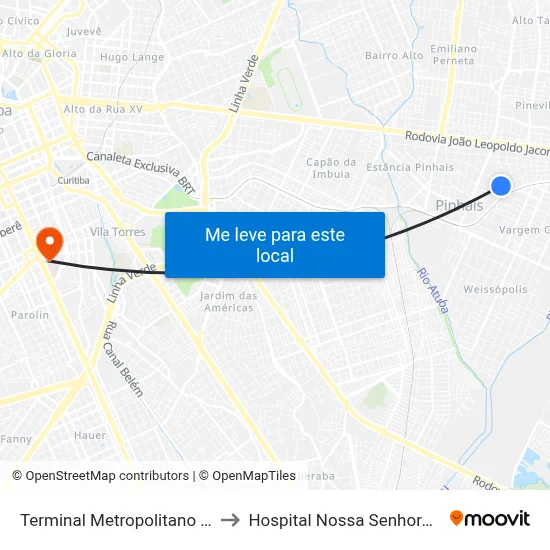 Terminal Metropolitano Pinhais to Hospital Nossa Senhora da Luz map