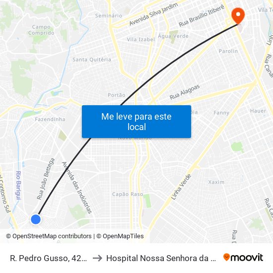 R. Pedro Gusso, 4216 to Hospital Nossa Senhora da Luz map