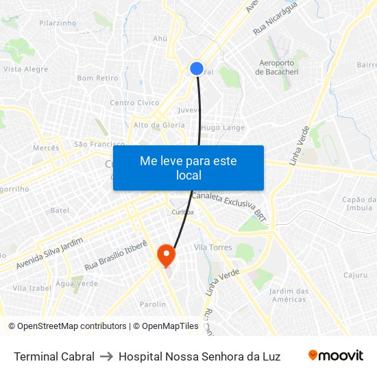 Terminal Cabral to Hospital Nossa Senhora da Luz map