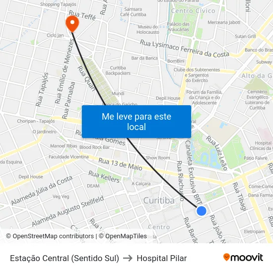 Estação Central (Sentido Sul) to Hospital Pilar map