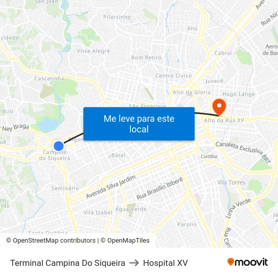 Terminal Campina Do Siqueira to Hospital XV map